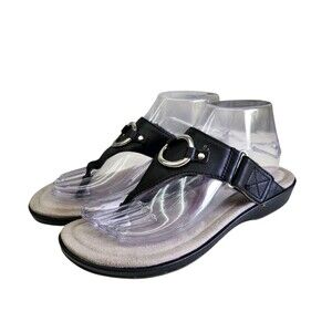 Ariat Poolside Thong Sandals Womens 9B Black Leather Silver Rings Slip On Casual